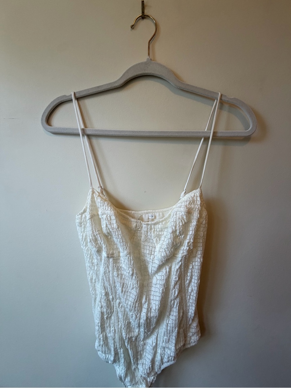 Astr White Textured Spaghetti-Strap Bodysuit